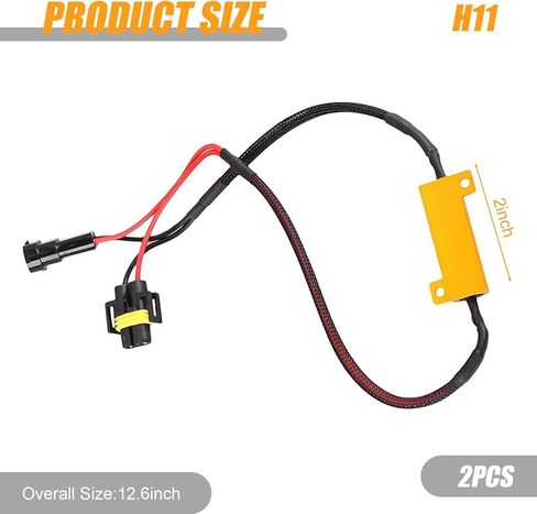 قطعتان من جهاز فك ترميز مصابيح الضباب H11 للسيارة، غطاء معدني مقاوم للماء ومزيل خطأ LED التحديثي، محول لمبة تحذير لوحة القيادة مضاد للوميض، عالمي لسلك فك تشفير مقاومة السيارات (أسود) in Kuwait