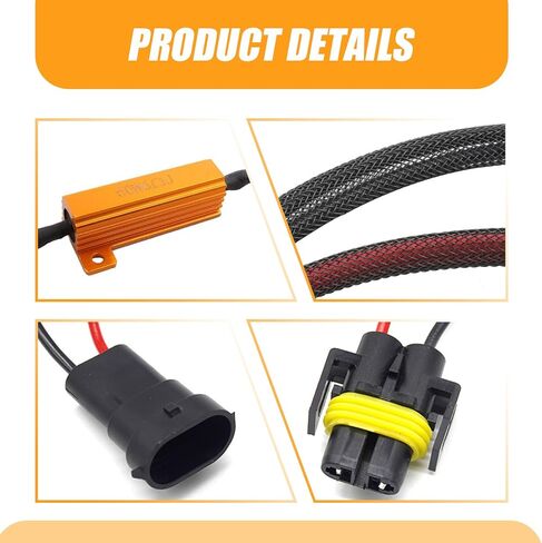 قطعتان من جهاز فك ترميز مصابيح الضباب H11 للسيارة، غطاء معدني مقاوم للماء ومزيل خطأ LED التحديثي، محول لمبة تحذير لوحة القيادة مضاد للوميض، عالمي لسلك فك تشفير مقاومة السيارات (أسود) in Kuwait