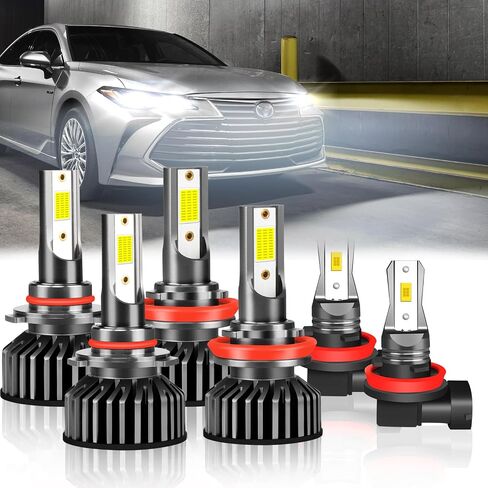 9005 H11 High/Low Beam and H11 Fog Light Bulb Combo Kits, 500% Brighter, 6000K Cool White, 50000 Hours Lifespan, IP68 Waterproof, Pack of 6 in Saudi Arabia