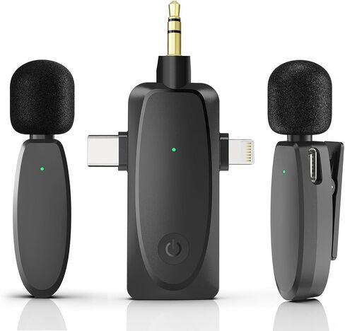 Wireless Lavalier Microphone for iPhone, Mini Microphone, Noise Reduction, 2.4G Ultra-Low Delay | 8-Hour Battery | 48kHz | 66FT Profession Mic for YouTube, Recording, Vlog, TikTok in Saudi Arabia