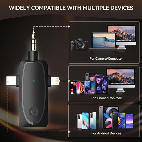 Wireless Lavalier Microphone for iPhone, Mini Microphone, Noise Reduction, 2.4G Ultra-Low Delay | 8-Hour Battery | 48kHz | 66FT Profession Mic for YouTube, Recording, Vlog, TikTok in Saudi Arabia