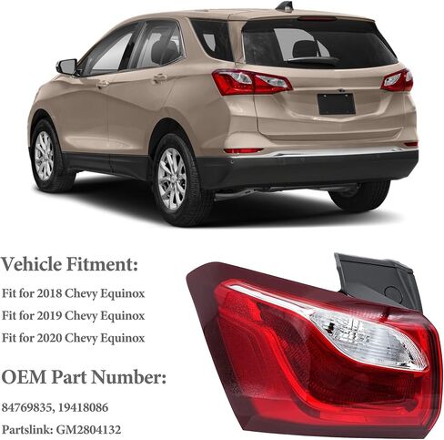 Tail Light Assembly Compatible with Chevy Equinox 2018 2019 2020 Halogen Type Rear Outer Tail Lamp Left Driver Side, Replaces# 84769835, GM2804132 in Kuwait