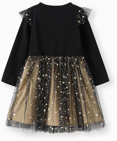 فستان بات بات للفتيات الصغيرات بأكمام طويلة وقميص شبكي لامع مزين بالترتر وتنورة توتو in Kuwait