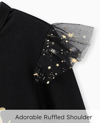 فستان بات بات للفتيات الصغيرات بأكمام طويلة وقميص شبكي لامع مزين بالترتر وتنورة توتو in Kuwait