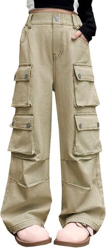 SANGTREE Girls High Waist Baggy Y2k Wide Leg Cargo Pants, 4-14 Years in Kuwait