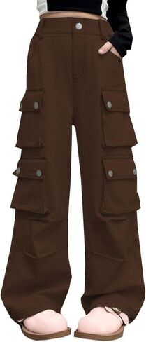 SANGTREE Girls High Waist Baggy Y2k Wide Leg Cargo Pants, 4-14 Years in Kuwait