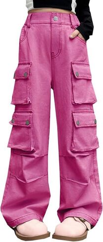 SANGTREE Girls High Waist Baggy Y2k Wide Leg Cargo Pants, 4-14 Years in Kuwait