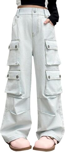 SANGTREE Girls High Waist Baggy Y2k Wide Leg Cargo Pants, 4-14 Years in Kuwait
