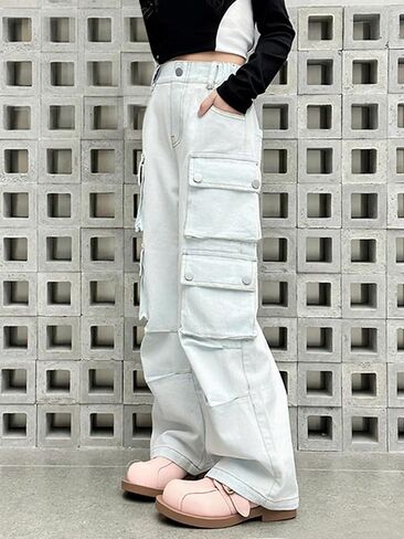 SANGTREE Girls High Waist Baggy Y2k Wide Leg Cargo Pants, 4-14 Years in Kuwait