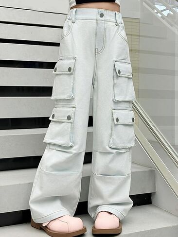 SANGTREE Girls High Waist Baggy Y2k Wide Leg Cargo Pants, 4-14 Years in Kuwait
