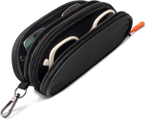 Double Eyeglasses Case Soft Portable Zipper Sunglasses Pouch with Keychain Clip for Men Women in Kuwait