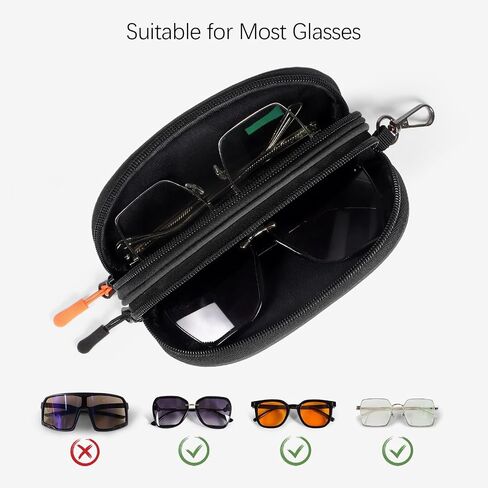 Double Eyeglasses Case Soft Portable Zipper Sunglasses Pouch with Keychain Clip for Men Women in Kuwait