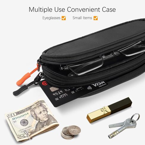 Double Eyeglasses Case Soft Portable Zipper Sunglasses Pouch with Keychain Clip for Men Women in Kuwait