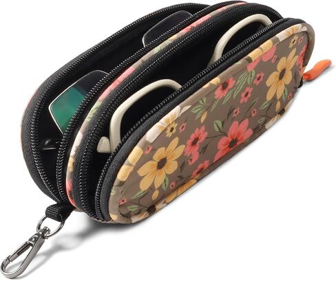 Double Eyeglasses Case Soft Portable Zipper Sunglasses Pouch with Keychain Clip for Men Women in Kuwait