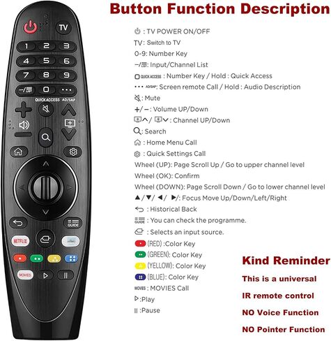 بديل لجهاز التحكم عن بعد لتلفزيون LG المتوافق مع جميع أجهزة تلفزيون LG الذكية، بديل جهاز التحكم عن بعد بإضاءة خلفية عالمية لجهاز التحكم عن بعد LG Magic وجهاز التحكم عن بعد بالأشعة تحت الحمراء in Saudi Arabia