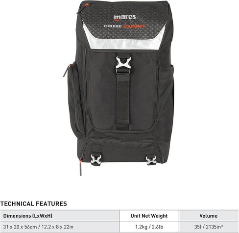 Mares Cruise Journey Backpack, Casual Air Traveling Diving Equipment Gear Bag w/Padded Shoulder Straps, 35-Liter Capacity in Saudi Arabia