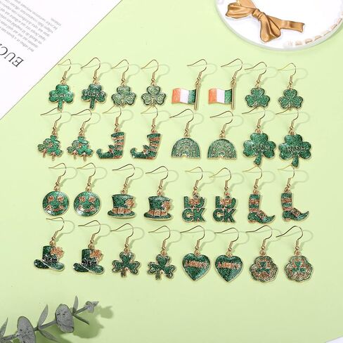 12/16 Pairs St. Patrick's Day Earrings for Women, Glitter Shamrock Earrings Irish Lucky Leaf Hat Boot Dangle Earrings, Irish Holiday Hook Earring St. Patrick's Day Accessory Gifts in Kuwait