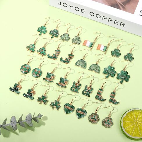12/16 Pairs St. Patrick's Day Earrings for Women, Glitter Shamrock Earrings Irish Lucky Leaf Hat Boot Dangle Earrings, Irish Holiday Hook Earring St. Patrick's Day Accessory Gifts in Kuwait