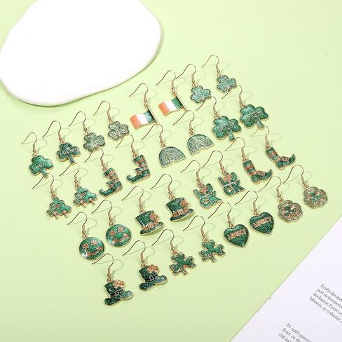 12/16 Pairs St. Patrick's Day Earrings for Women, Glitter Shamrock Earrings Irish Lucky Leaf Hat Boot Dangle Earrings, Irish Holiday Hook Earring St. Patrick's Day Accessory Gifts in Kuwait