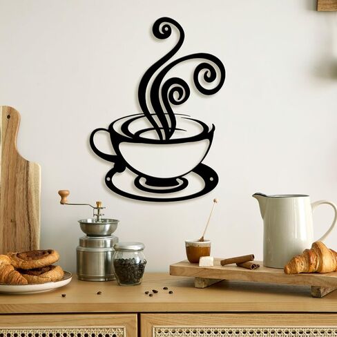 Oubasa Metal Pour Coffee Cup Wall Decor, Black Coffee Cup Silhouette Wall Art, Minimalist Cafe Themed for Office Coffee Bar Shop Home Decorations (Coffee) in Kuwait