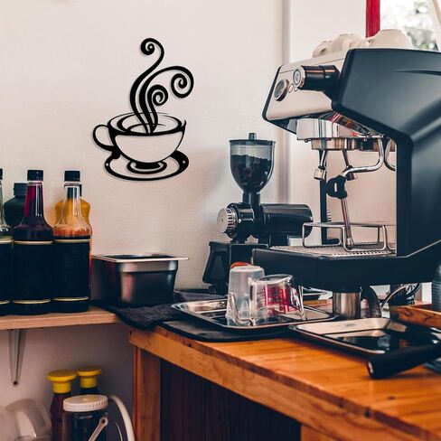 Oubasa Metal Pour Coffee Cup Wall Decor, Black Coffee Cup Silhouette Wall Art, Minimalist Cafe Themed for Office Coffee Bar Shop Home Decorations (Coffee) in Kuwait