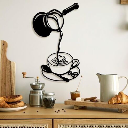 Oubasa Metal Pour Coffee Cup Wall Decor, Black Coffee Cup Silhouette Wall Art, Minimalist Cafe Themed for Office Coffee Bar Shop Home Decorations (Coffee) in Kuwait