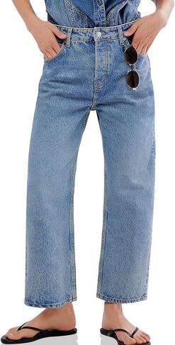 Cicy Bell Womens Baggy Horseshoe Jeans Boyfriend Wide Leg Vintage Mid Rise Cropped Denim Pants in Kuwait