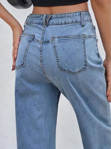 Cicy Bell Womens Baggy Horseshoe Jeans Boyfriend Wide Leg Vintage Mid Rise Cropped Denim Pants in Kuwait