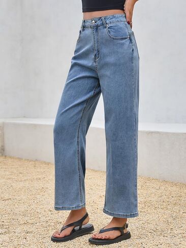 Cicy Bell Womens Baggy Horseshoe Jeans Boyfriend Wide Leg Vintage Mid Rise Cropped Denim Pants in Kuwait