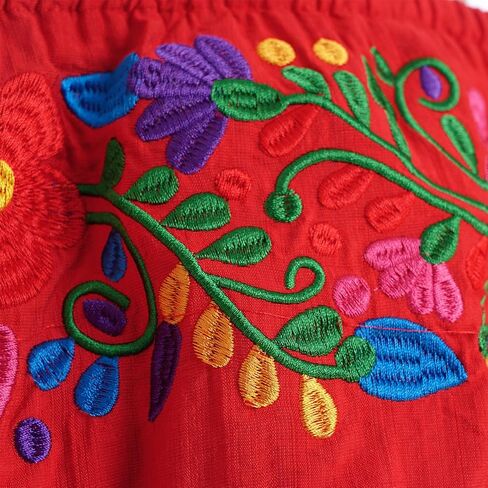 ABAFIP Women's Mexican Embroidered Dress Off Shoulder Floral Embroidery Lace Present Fiesta Midi Dresses in Saudi Arabia