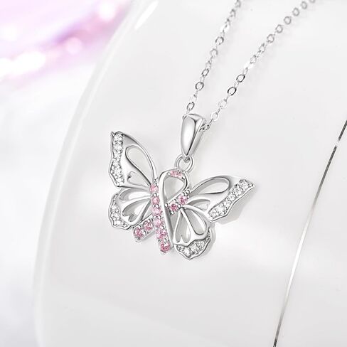 TANGPOET Cancer Necklace Gifts for Women 925 Sterling Silver Cancer Awareness Butterfly Pendant Necklace Jewelry Strength Inspirational Gifts for Cancer Survivors with 18"+2" Chain in Kuwait