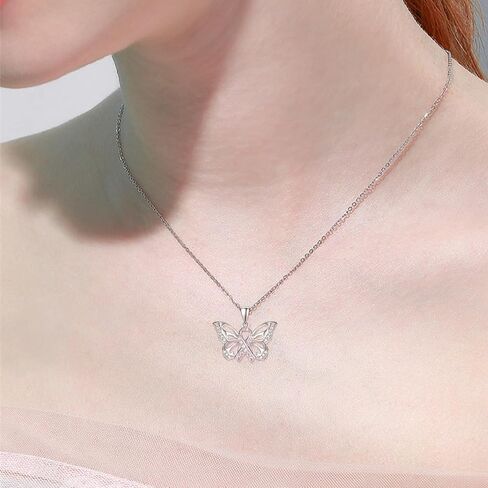 TANGPOET Cancer Necklace Gifts for Women 925 Sterling Silver Cancer Awareness Butterfly Pendant Necklace Jewelry Strength Inspirational Gifts for Cancer Survivors with 18"+2" Chain in Kuwait