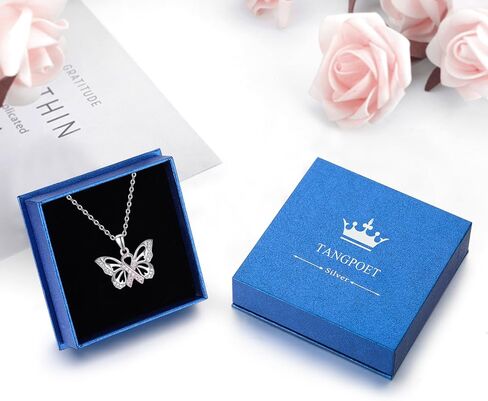 TANGPOET Cancer Necklace Gifts for Women 925 Sterling Silver Cancer Awareness Butterfly Pendant Necklace Jewelry Strength Inspirational Gifts for Cancer Survivors with 18"+2" Chain in Kuwait