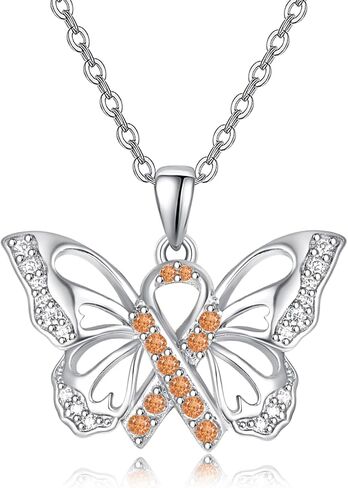 TANGPOET Cancer Necklace Gifts for Women 925 Sterling Silver Cancer Awareness Butterfly Pendant Necklace Jewelry Strength Inspirational Gifts for Cancer Survivors with 18"+2" Chain in Kuwait