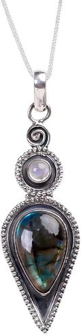 925 Sterling Silver Bohemian Pendant Necklace for Women with Drop Green Turquoise Gemstone in Saudi Arabia