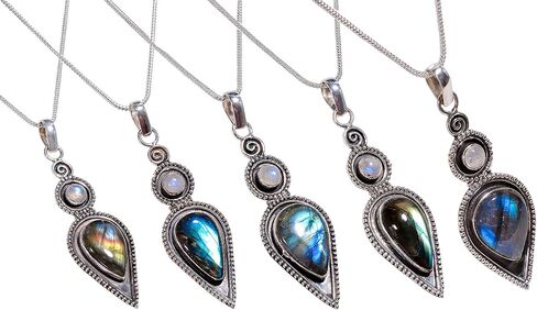 925 Sterling Silver Bohemian Pendant Necklace for Women with Drop Green Turquoise Gemstone in Saudi Arabia