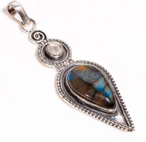 925 Sterling Silver Bohemian Pendant Necklace for Women with Drop Green Turquoise Gemstone in Saudi Arabia