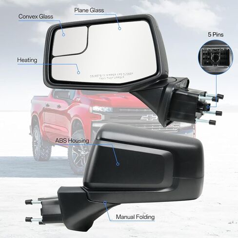 Passenger Right Side Door Mirror for 2019-2024 Chevy Silverado 1500, with Heated Power and Convex Blind Spot Glass Temperature Sensor Manual Folding, Replace#GM1321583(7 Pins) in Kuwait