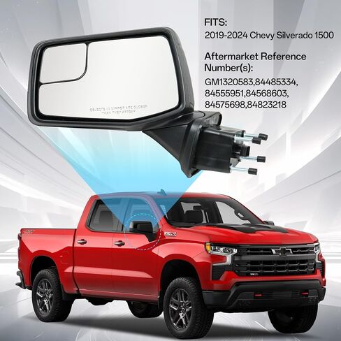 Passenger Right Side Door Mirror for 2019-2024 Chevy Silverado 1500, with Heated Power and Convex Blind Spot Glass Temperature Sensor Manual Folding, Replace#GM1321583(7 Pins) in Kuwait