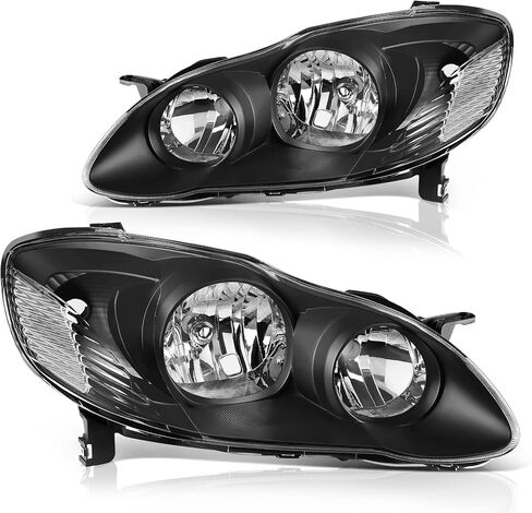 DWVO Headlight Assembly Compatible with 2003 2004 2005 2006 2007 2008 Corolla 03-08 Corolla Headlamps Replacement Black Housing Amber Reflector Clear Lens in Saudi Arabia