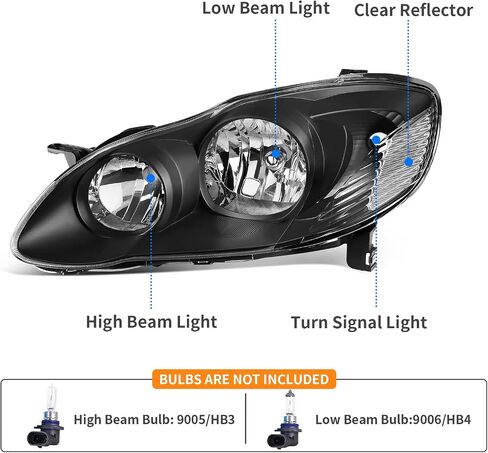 DWVO Headlight Assembly Compatible with 2003 2004 2005 2006 2007 2008 Corolla 03-08 Corolla Headlamps Replacement Black Housing Amber Reflector Clear Lens in Saudi Arabia