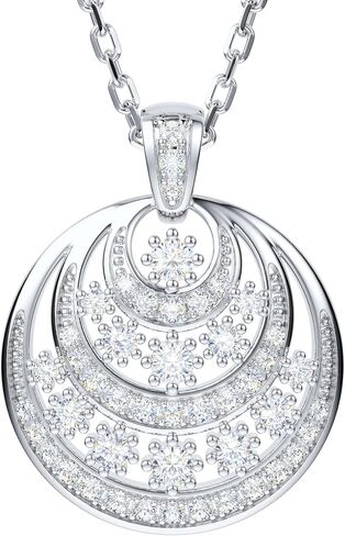 THELANDA Genuine Moissanite Sterling Silver Moon and Sun Round Plain Pendant Necklace, Adjustable 18-20 Inch Chain with Lobster Clasp, Fine Jewelry Gift for Women in Kuwait