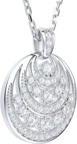THELANDA Genuine Moissanite Sterling Silver Moon and Sun Round Plain Pendant Necklace, Adjustable 18-20 Inch Chain with Lobster Clasp, Fine Jewelry Gift for Women in Kuwait