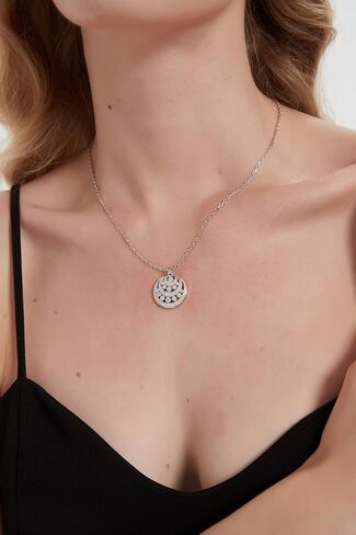 THELANDA Genuine Moissanite Sterling Silver Moon and Sun Round Plain Pendant Necklace, Adjustable 18-20 Inch Chain with Lobster Clasp, Fine Jewelry Gift for Women in Kuwait