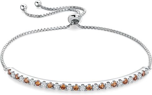 Moissanite Tennis Bracelet, Birthstone Bracelets for Women 14K White Gold Plated Sterling Silver 2mm Multicolor Adjustable Tennis Bracelets for Women, Size 7.25" in Kuwait