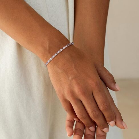 Moissanite Tennis Bracelet, Birthstone Bracelets for Women 14K White Gold Plated Sterling Silver 2mm Multicolor Adjustable Tennis Bracelets for Women, Size 7.25" in Kuwait