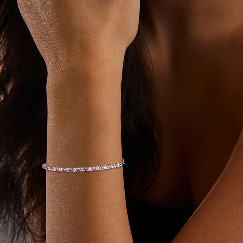 Moissanite Tennis Bracelet, Birthstone Bracelets for Women 14K White Gold Plated Sterling Silver 2mm Multicolor Adjustable Tennis Bracelets for Women, Size 7.25" in Kuwait