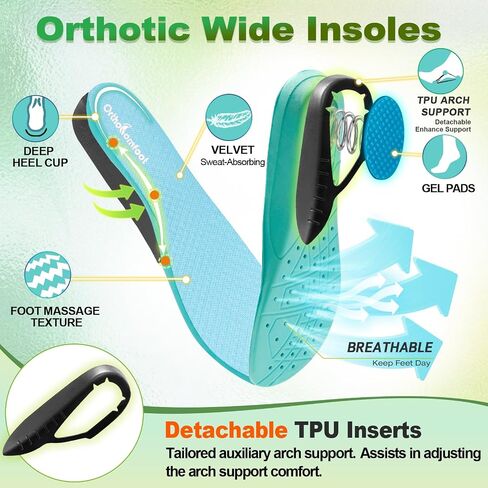 OrthoComfoot Wide Plantar Fasciitis Inserts for Women, Breathable Comfort Arch Support Insoles for Diabetes & Flat Feet, 240LBS+ Heavy-Duty Adjustable TPU, Work Boot Orthotic Insoles, Size 7 Women in Saudi Arabia
