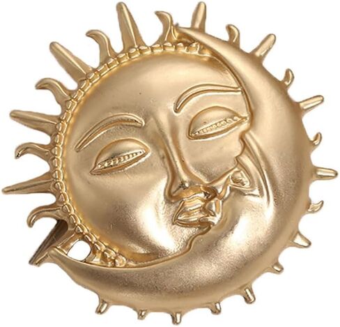 Gold Moon Sun Brooch Pin Vintage Moon Sun Face Lapel Pin Dainty Half Moon with Flaming Sun Safty Pin Fairy Planet Badges for Hat Bag Pants in Saudi Arabia