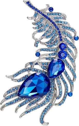 EVER FAITH Women's Austrian Crystal 4 Inch Peacock Plume Teardrop Brooch in Kuwait